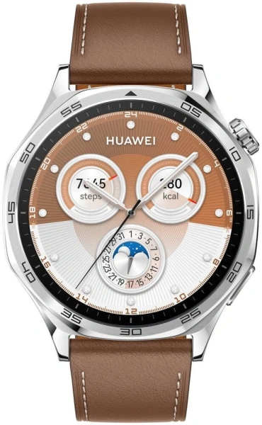 Смарт-часы Huawei Watch GT 5 Vili-B19L 1.43" AMOLED корп.серебристый рем.коричневый разм.брасл.:140-210мм (55020DGK)