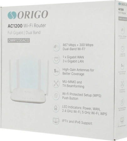 Роутер беспроводной Origo OWR1230ACG (OWR1230ACG/A1A) AC1200 10/100/1000BASE-T белый
