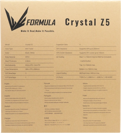 Корпус Formula Crystal Z5 TG черный без БП mATX 6x120mm 1xUSB2.0 1xUSB3.0 audio bott PSU