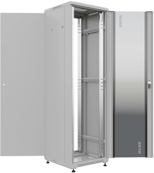 Шкаф коммутационный NTSS Премиум (NTSS-R18U6060GS) напольный 18U 600x600мм пер.дв.стекл металл 900кг серый 510мм 903мм IP20
