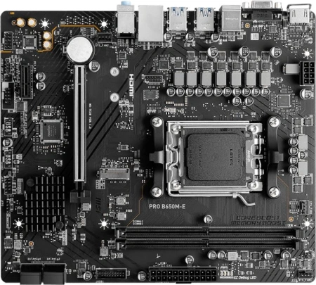 Материнская плата MSI PRO B650M-E Socket AM5 AMD B650 2xDDR5 mATX AC`97 8ch(7.1) GbLAN RAID+VGA+HDMI