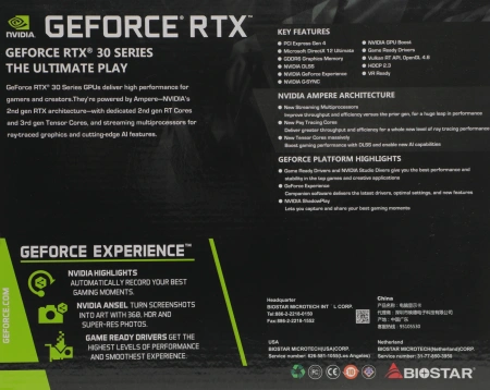 Видеокарта Biostar PCI-E 4.0 RTX3060-12GB NVIDIA GeForce RTX 3060 12Gb 192bit GDDR6 1320/15000 HDMIx1 DPx3 HDCP Ret