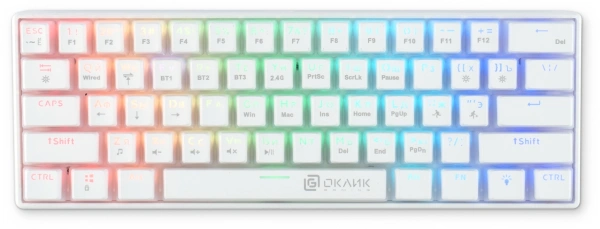 Клавиатура Оклик K763W механическая белый USB беспроводная BT/Radio Multimedia for gamer LED (1920562)