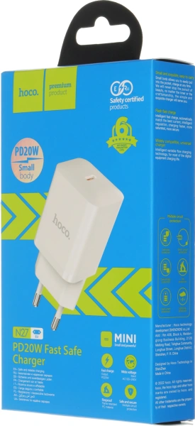 Сетевое зар./устр. Hoco N27 White 20W 3A+2.22A+1.67A (PD+QC+AFC) USB-C универсальное белый