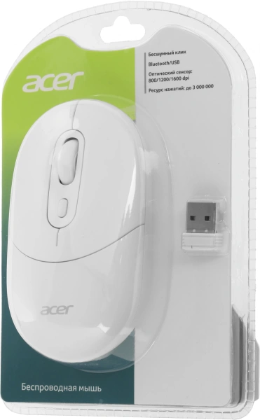 Мышь Acer OMR301 белый оптическая 1600dpi беспров. BT/Radio USB 4but (ZL.MCECC.01U)