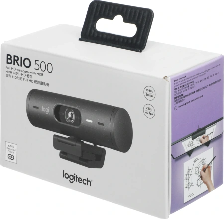 Камера Web Logitech HD Webcam Brio 500 черный 4Mpix (1920x1080) USB Type-C с микрофоном (960-001423)