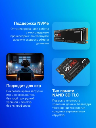 Накопитель SSD Samsung PCIe 4.0 x4 4TB MZ-V9P4T0BW 990 Pro M.2 2280