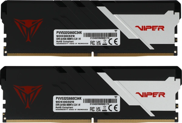 Память DDR5 2x16Gb 6600MHz Patriot PVV532G660C34K Viper Venom RTL Gaming PC5-52800 CL34 DIMM 288-pin 1.4В kit с радиатором Ret