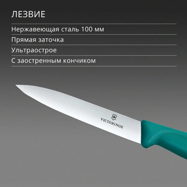 Нож кухонный Victorinox Swiss Classic (6.7704.C1) для овощей лезв.100мм прямая заточка зеленый