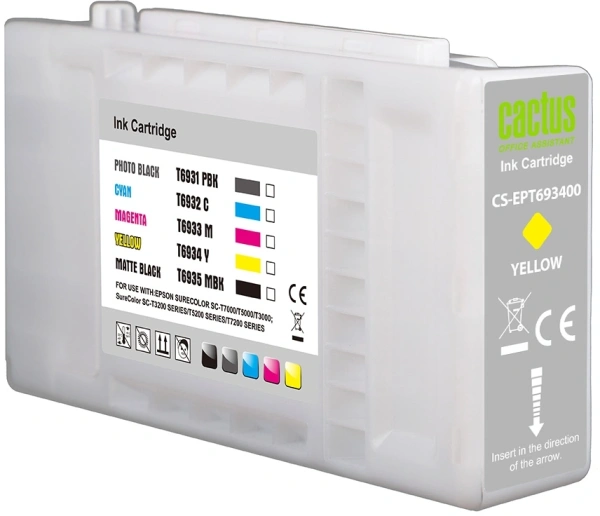 Картридж струйный Cactus CS-EPT693400 T6934 желт.пигм. (350мл) для Epson SureColor SC-T3000/T3070/T3200/T5000/5200 с чипом