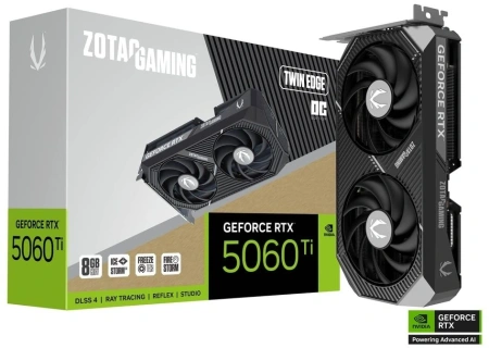 Видеокарта Zotac PCI-E 5.0 RTX 5060TI 8GB TWIN EDGE OC NVIDIA GeForce RTX 5060TI 8Gb 128bit GDDR7 2602/28000 HDMIx1 DPx3 HDCP Ret