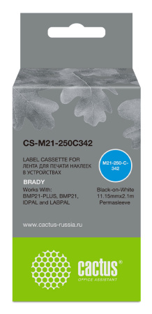 Картридж ленточный Cactus CS-M21-250C342 черный на белом 11.15x2.1 для Brady BMP21-PLUS, BMP21, BMP21-LAB