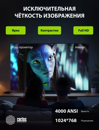 Проектор Cactus CS-S2.B 3LCD 64000Lm LS 4000Lm ANSI (1024x768) 15000:1 ресурс лампы:10000часов 1xUSB typeA 2xHDMI 3.26кг