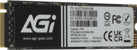 Накопитель SSD AGi PCIe 3.0 x4 2TB AGI2T0GIMAI298-CB AI298 M.2 2280