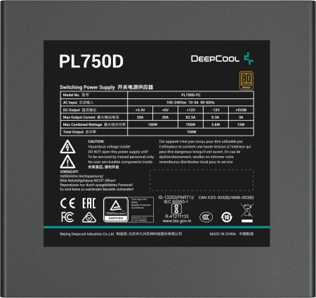 Блок питания Deepcool ATX 750W PL750D 80+ bronze (20+4pin) APFC 120mm fan 8xSATA RTL