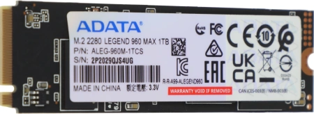 Накопитель SSD A-Data PCIe 4.0 x4 1TB ALEG-960M-1TCS Legend 960 Max M.2 2280