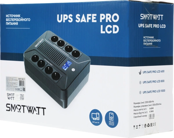 Источник бесперебойного питания Smartwatt Safe Pro LCD 360Вт 600ВА черный