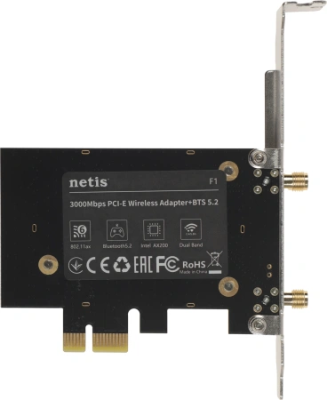 Сетевой адаптер Wi-Fi + Bluetooth Netis F1 AX3000 PCI Express (ант.внеш.съем) 2ант.