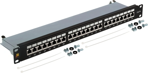 Патч-панель Lanmaster LAN-PPL24S5E 19" 1U 24xRJ45 кат.5E FTP