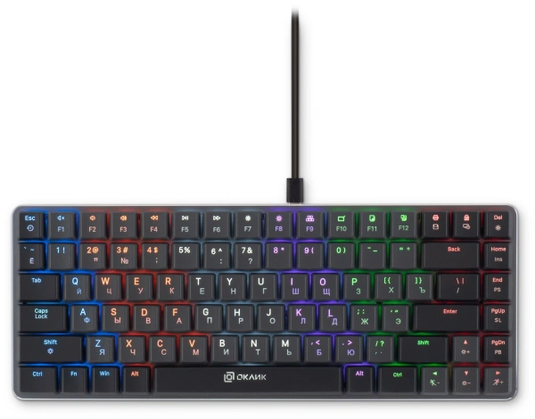 Клавиатура Оклик K615X механическая серый/серебристый USB slim Multimedia for gamer LED (1934413)