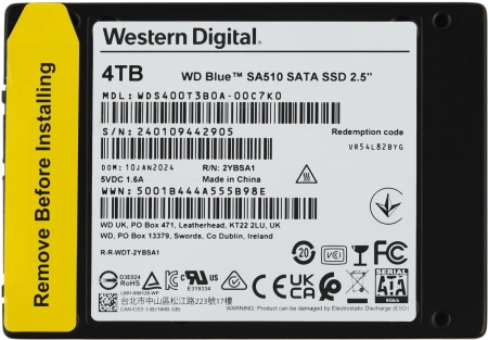 Накопитель SSD WD S SATA-III 4TB WDS400T3B0A Blue SA510 2.5"