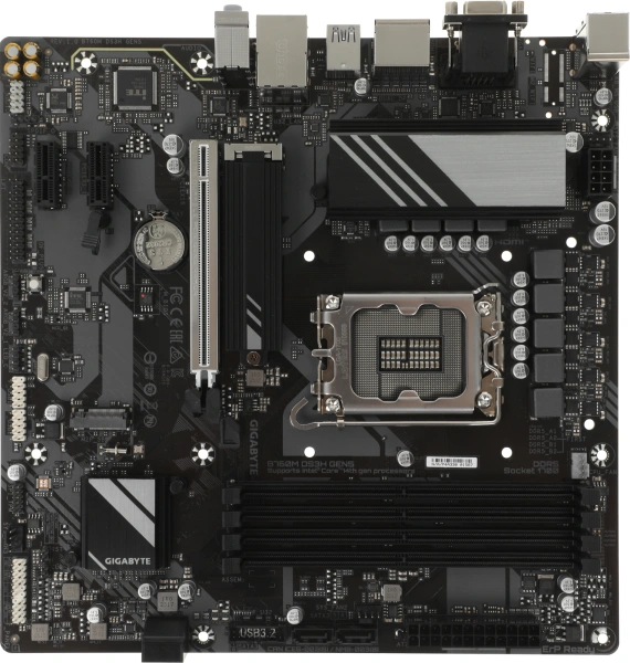 Материнская плата Gigabyte B760M DS3H GEN5 Soc-1700 Intel B760 4xDDR5 mATX AC`97 8ch(7.1) 2.5Gg RAID+VGA+HDMI+DP