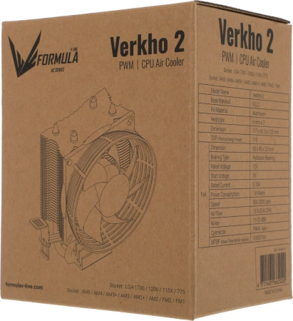 Устройство охлаждения(кулер) Formula AC Verkho 2 Soc-AM5/AM4/1200/1700/1851 черный/синий 4-pin 15-25dB Al+Cu 110W 307gr Ret (VERKHO 2)