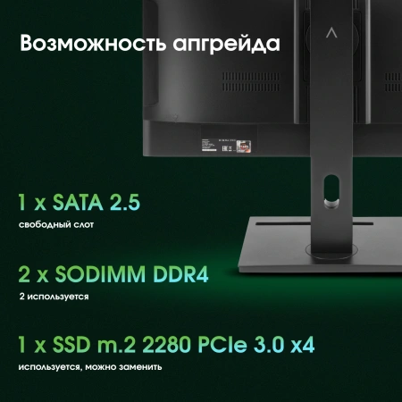 Моноблок Digma Pro Vision 23.8" Full HD i7 1255U (1.7) 16Gb SSD512Gb Iris Xe CR Windows 11 Pro Eth WiFi BT 90W клавиатура мышь Cam черный 1920x1080