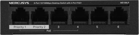 Коммутатор Mercusys MS106LP (L2) 6x100Мбит/с 4PoE+ 40W неуправляемый