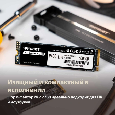 Накопитель SSD Patriot PCIe 4.0 x4 1TB P400LP1KGM28H P400 Lite M.2 2280