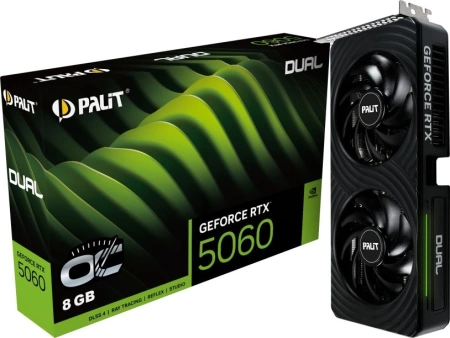 Видеокарта Palit PCI-E 5.0 PA-RTX5060 DUAL OC NVIDIA GeForce RTX 5060 8Gb 128bit GDDR7 2280/28000 HDMIx1 DPx3 HDCP Ret