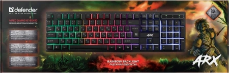 Клавиатура Defender Arx GK-196L RU черный USB for gamer LED (45196) кабель 1.5м