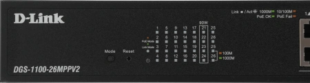 Коммутатор D-Link DGS-1100-26MPPV2/A3A (L2) 24x1Гбит/с 2xКомбо(1000BASE-T/SFP) 2SFP 24PoE 90W управляемый