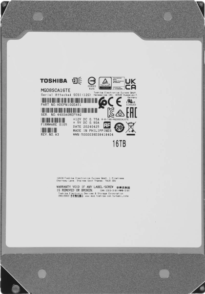 Жесткий диск Toshiba SAS 3.0 16Tb MG08SCA16TE Server 512E (7200rpm) 512Mb 3.5"
