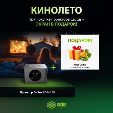Проектор Cactus CS-M1.SG + Экран CS-PSRM-180X180-BK DLP (1920x1080) 200000:1 ресурс лампы:20000часов 1xUSB typeA 1xHDMI 1.9кг