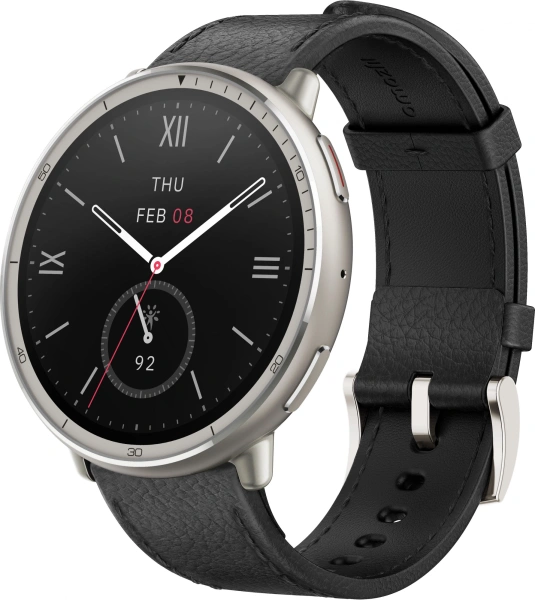 Смарт-часы Amazfit Active 2R A2437 Premium 43.9мм 1.32" AMOLED корп.серебристый рем.черный разм.брасл.:150-210мм (6970100377569)