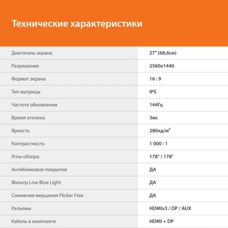 Монитор SunWind 27" SUN-M27BA108 черный IPS 3ms 16:9 HDMI матовая 280cd 178гр/178гр 2560x1440 144Hz G-Sync FreeSync DP QHD 4.2кг