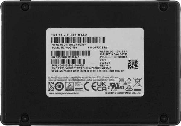 Накопитель SSD Samsung PCIe 5.0 x4 1920GB MZWLO1T9HCJR-00A07 PM1743 Enterprise 1 DWPD