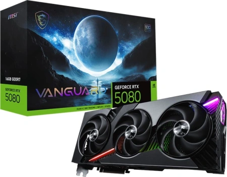 Видеокарта MSI PCI-E 5.0 RTX 5080 16G VANGUARD SOC NVIDIA GeForce RTX 5080 16Gb 256bit GDDR7 2730/30000 HDMIx1 DPx3 HDCP Ret
