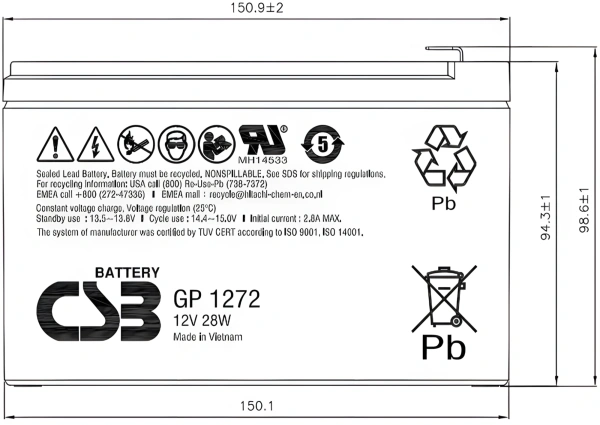Батарея для ИБП CSB GP1272 F2 12В 7.2Ач