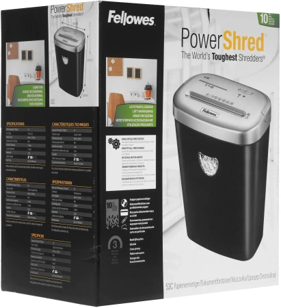 Шредер Fellowes PowerShred 53С черный/серый (секр.P-4) фрагменты 10лист. 23лтр. скрепки скобы пл.карты CD