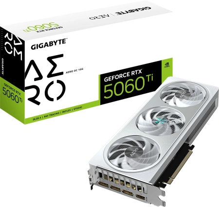 Видеокарта Gigabyte PCI-E 5.0 GV-N506TAERO OC-16GD 1.0 NVIDIA GeForce RTX 5060TI 16Gb 128bit GDDR7 2572/28000 HDMIx1 DPx3 HDCP Ret
